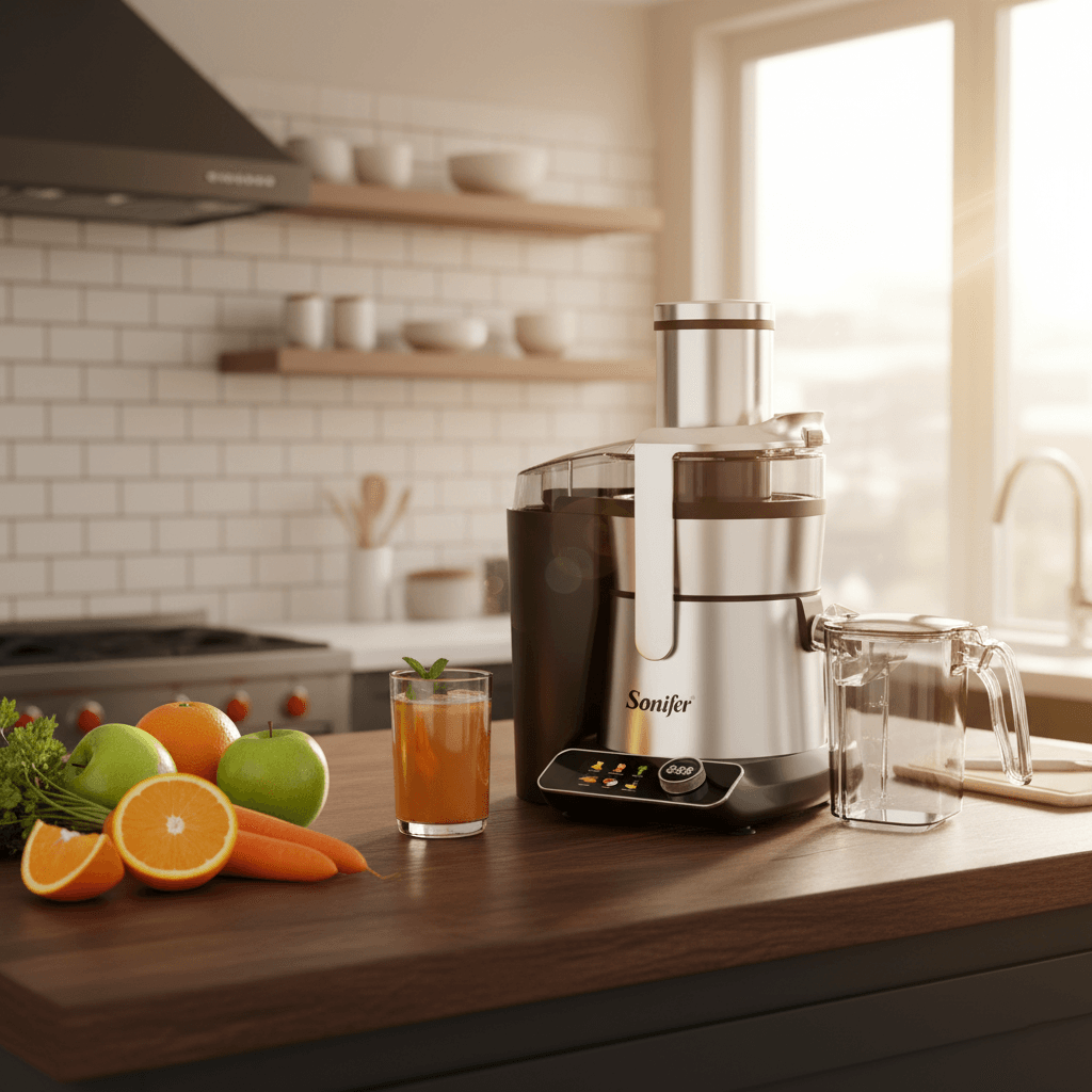 تصویر آبمیوه گیری سونیفر SF-5547 با موتور ۸۰۰ وات و بدنه استیل.